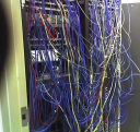 An example of how NOT to run wires on a server rack